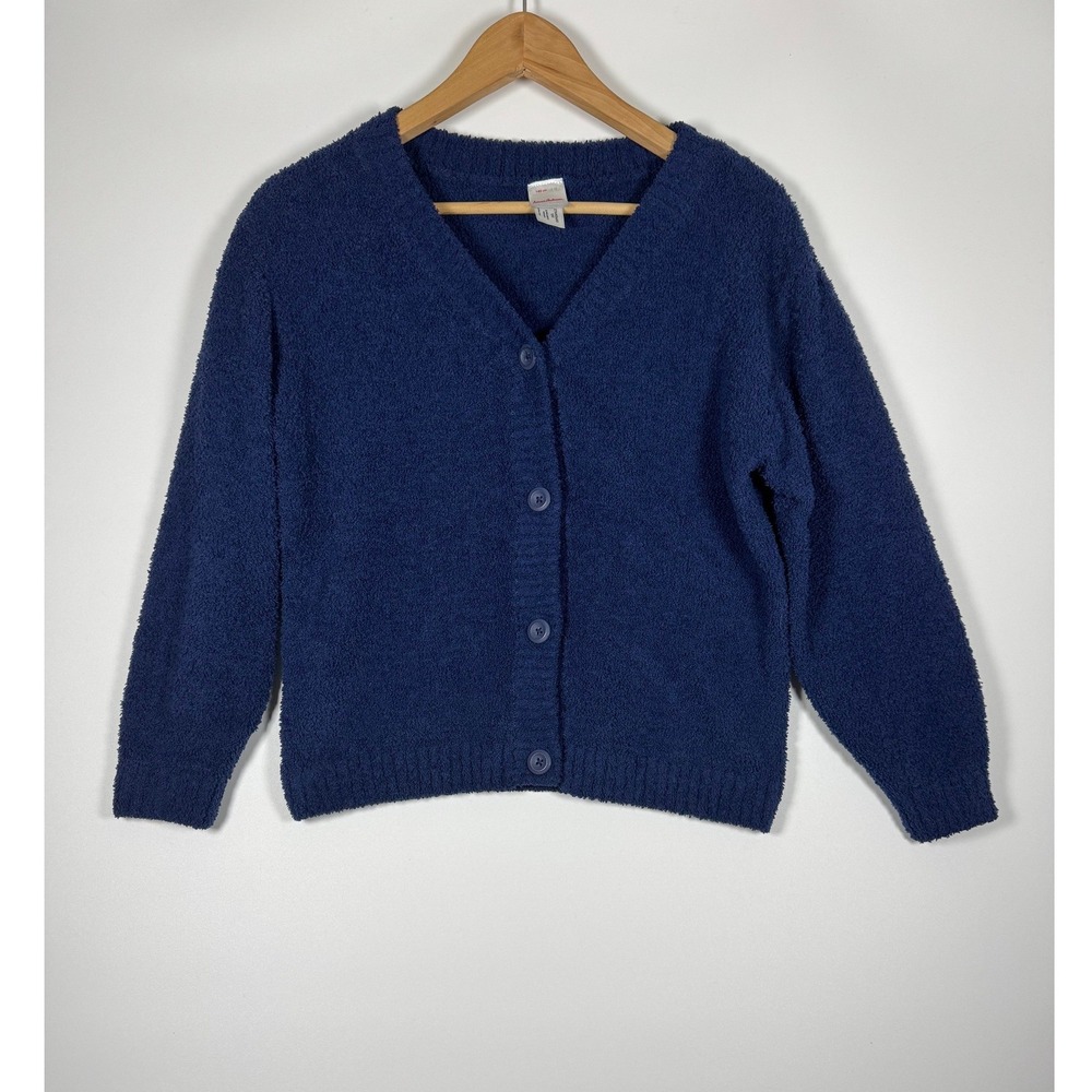Hanna Andersson Cardigan Girls 10 Blue Fuzzy Knit Button Front Sweater Cozy
